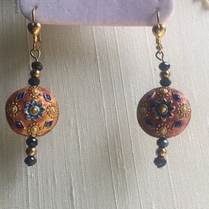 🟧Gold Tone Dangling/Drop Enamel Earrings With Lever Backs, Handcrafted